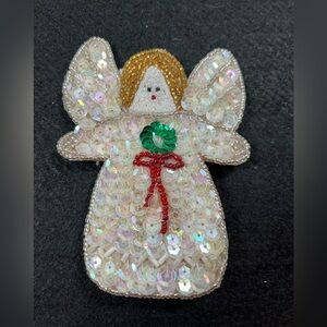 Vintage 70’s handmade Beaded Angel Brooch with Sequins